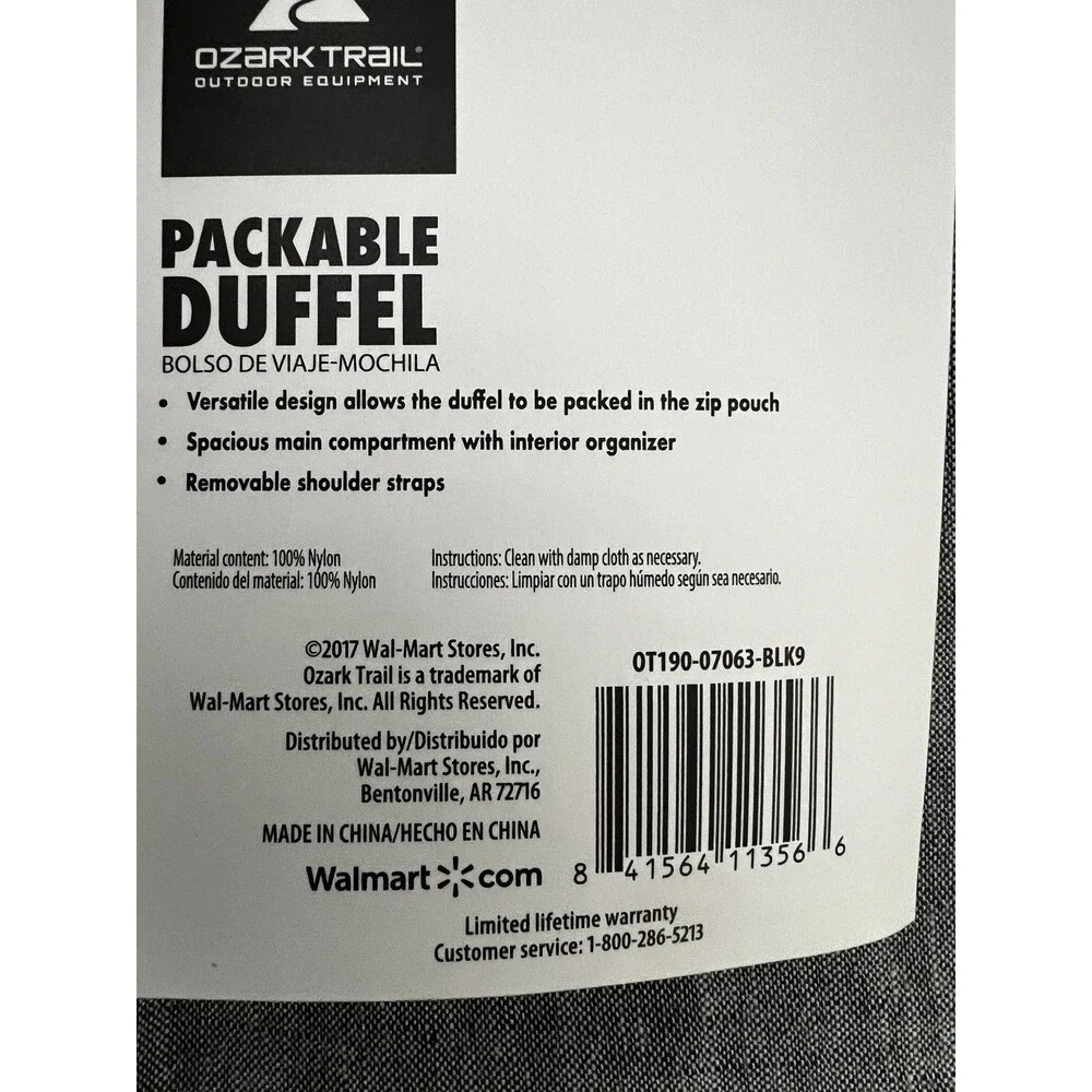 Ozark Trail Duffel Outdoor Equipment Duffel Backpack Black  xl 90L new bag huge